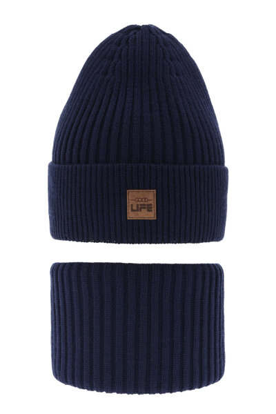 Boy's winter set: hat and tube scarf navy blue Basilio