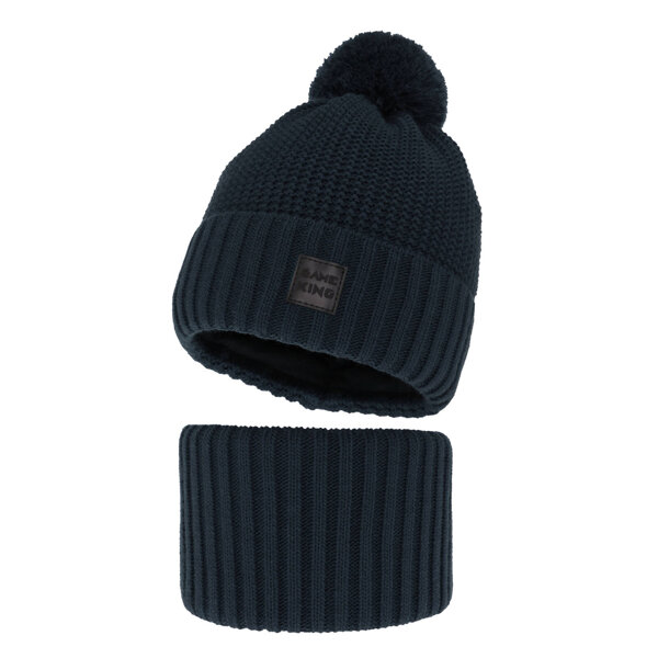 Boy's winter set: hat and tube scarf navy blue Conan