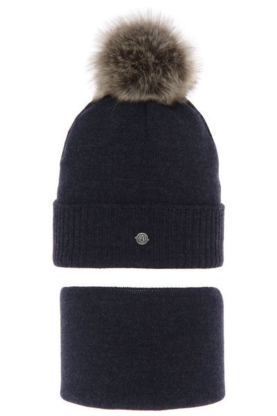 Boy's winter set: hat and tube scarf navy blue Gryfin