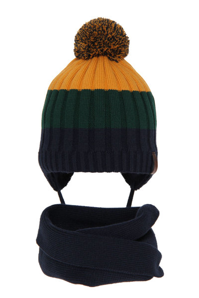 Boy's winter set: hat and tube scarf navy blue Hary with pompom