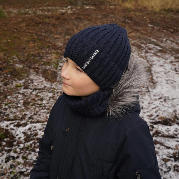 Boy's winter set: hat and tube scarf navy blue Livido