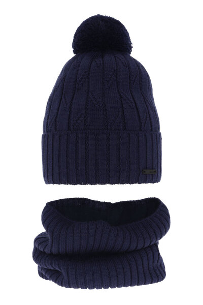 Boy's winter set: hat and tube scarf navy blue Talar with pompom