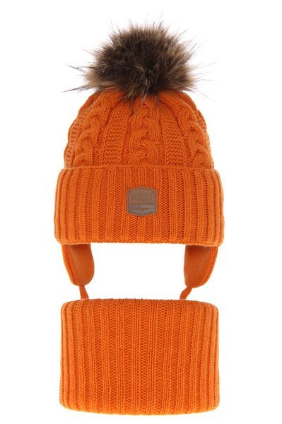 Boy's winter set: hat and tube scarf orange Duet with pompom   