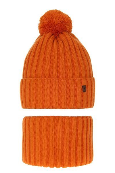 Boy's winter set: hat and tube scarf orange Wiliam with pompom