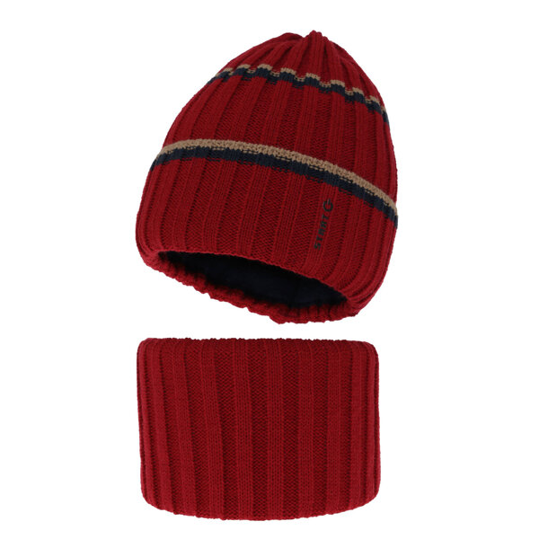 Boy's winter set: hat and tube scarf red Bastien