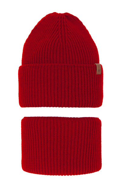 Boy's winter set: hat and tube scarf red Huragan