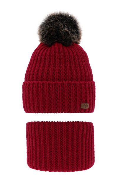 Boy's winter set: hat and tube scarf red with pompom Wonder