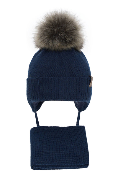 Boy's winter set: navy blue merino wool hat and scarf Rafael