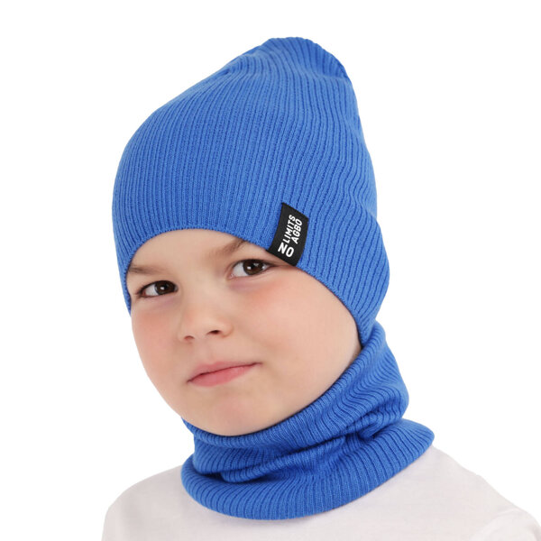 Children's autumn/ spring set: hat and tube scarf blue Tunis