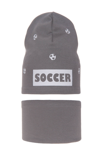 Children's autumn/ spring set: hat and tube scarf grey Soccer