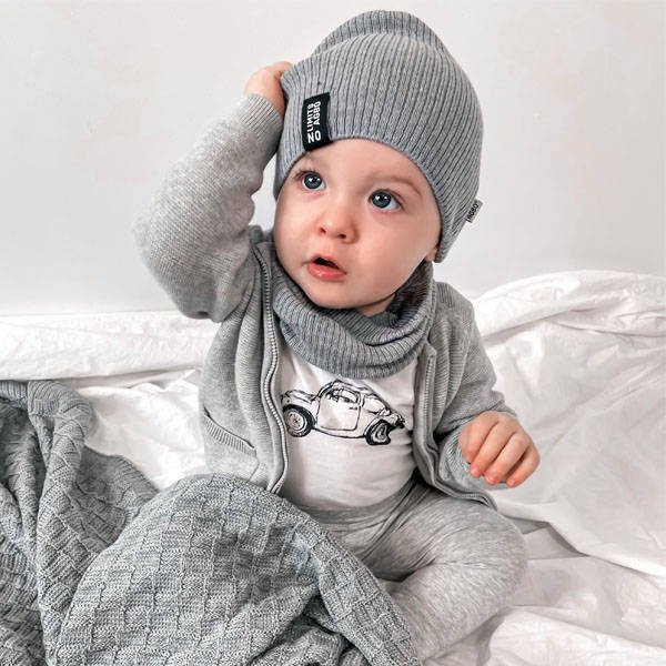 Children's autumn/ spring set: hat and tube scarf grey Tunis