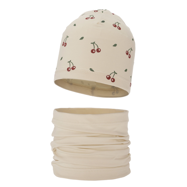 Girl's spring/ autumn cotton set: hat and tube scarf beige Cerise