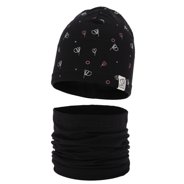 Girl's spring/ autumn cotton set: hat and tube scarf black Fiora