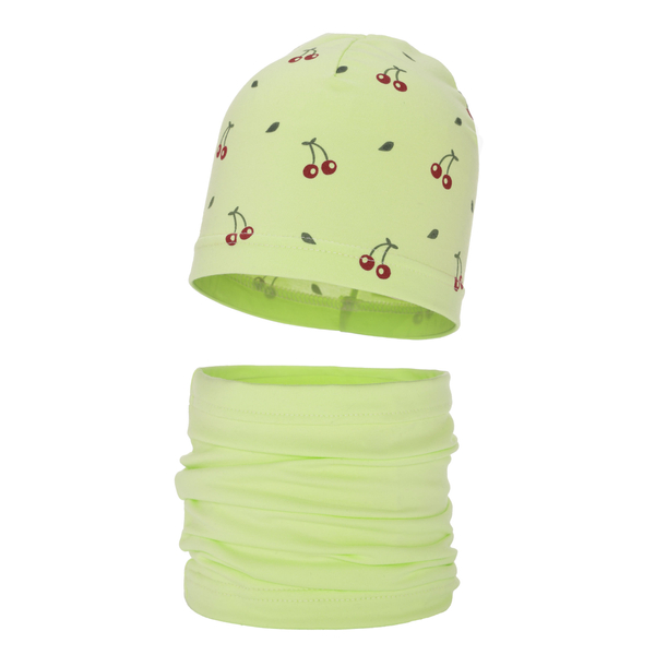 Girl's spring/ autumn cotton set: hat and tube scarf green Cerise