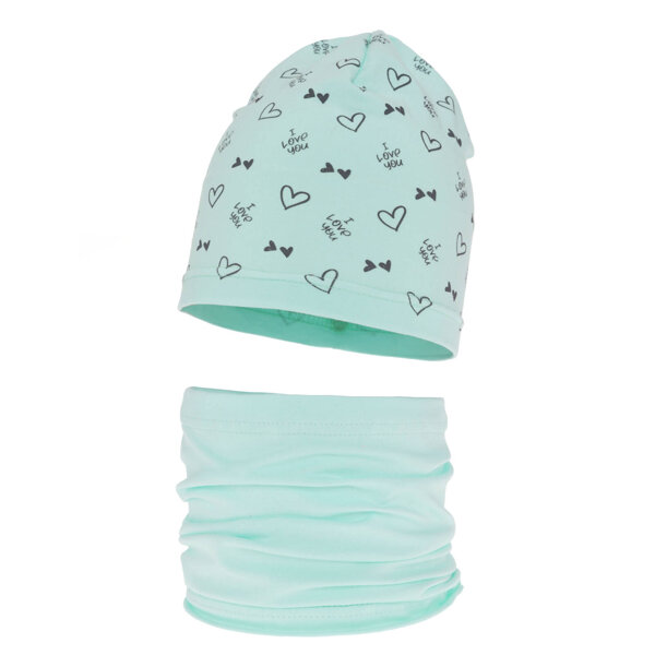 Girl's spring/ autumn cotton set: hat and tube scarf mint Lovena