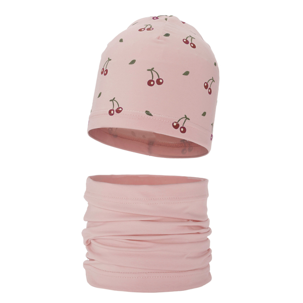 Girl's spring/ autumn cotton set: hat and tube scarf pink Cerise