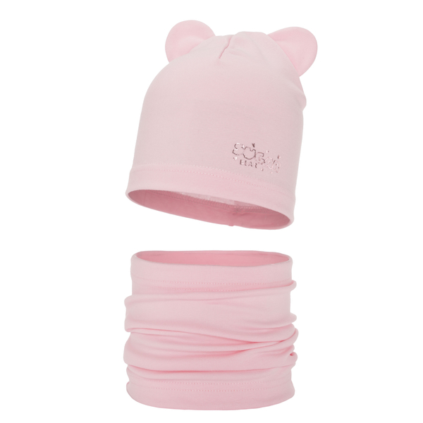 Girl's spring/ autumn cotton set: hat and tube scarf pink Cyntia