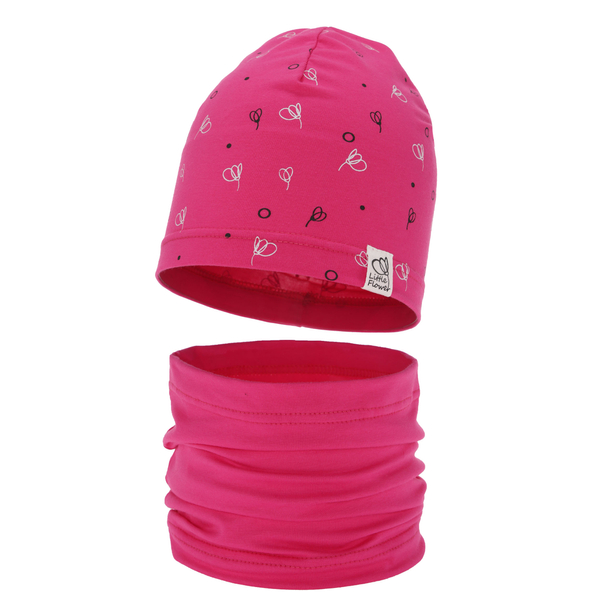 Girl's spring/ autumn cotton set: hat and tube scarf pink Fiora