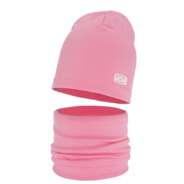 Girl's spring/ autumn cotton set: hat and tube scarf pink Friza