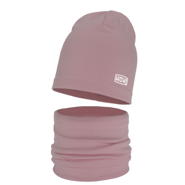 Girl's spring/ autumn cotton set: hat and tube scarf pink Friza