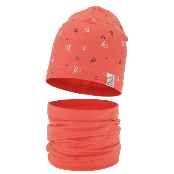 Girl's spring/ autumn cotton set: hat and tube scarf red Fiora