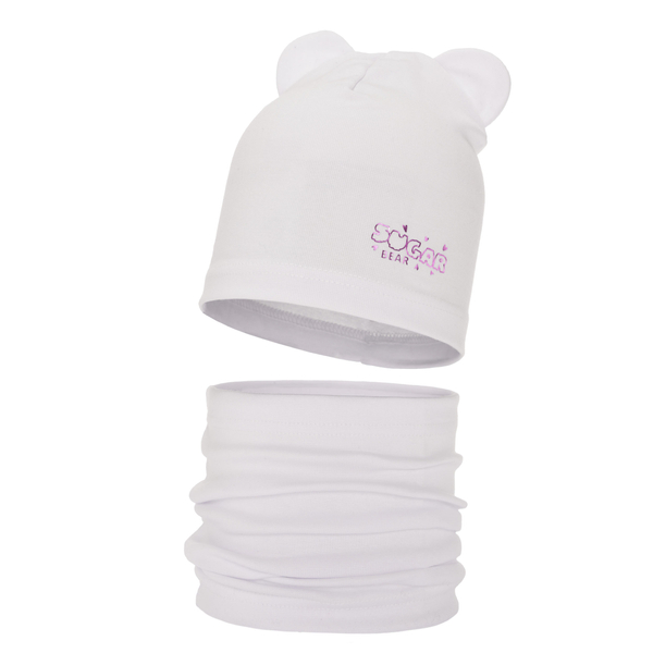 Girl's spring/ autumn cotton set: hat and tube scarf white Cyntia