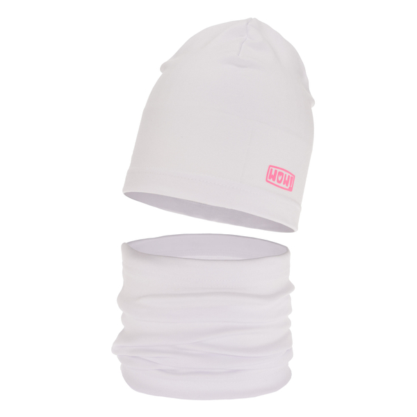 Girl's spring/ autumn cotton set: hat and tube scarf white Friza