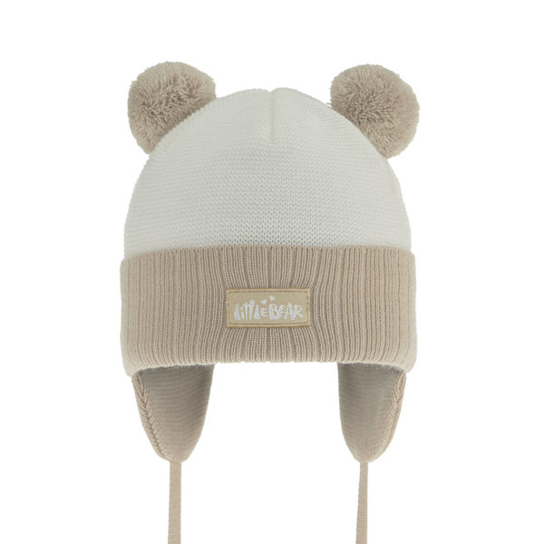 Girl's spring/ autumn hat beige Karotka with two pompom