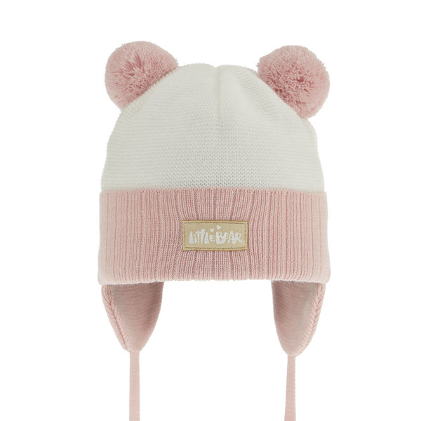 Girl's spring/ autumn hat pink Karotka with two pompom