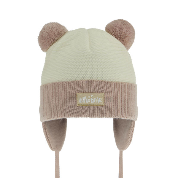 Girl's spring/ autumn hat pink Karotka with two pompom