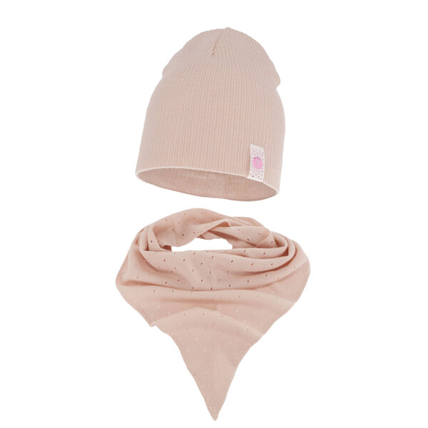 Girl's spring/ autumn set: hat and shawl pink Blanche