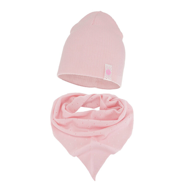 Girl's spring/ autumn set: hat and shawl pink Blanche