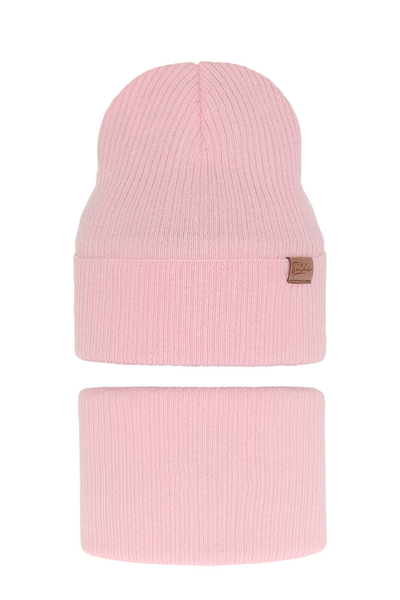 Girl's spring/ autumn set: hat and tube scarf pink Alona