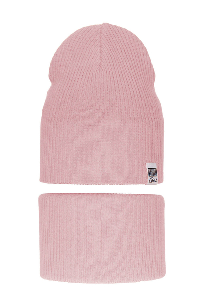 Girl's spring/ autumn set: hat and tube scarf pink Farinka