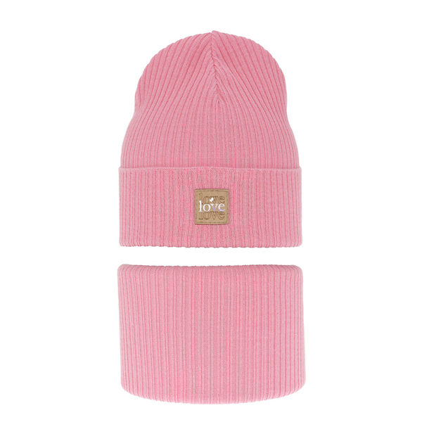 Girl's spring/ autumn set: hat and tube scarf pink Furora