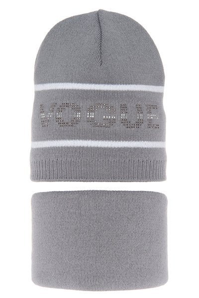 Girl's winter/ autumn set: hat and tube scarf grey Paula