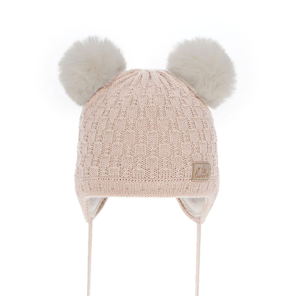 Girl's winter hat beige Emila with pompom