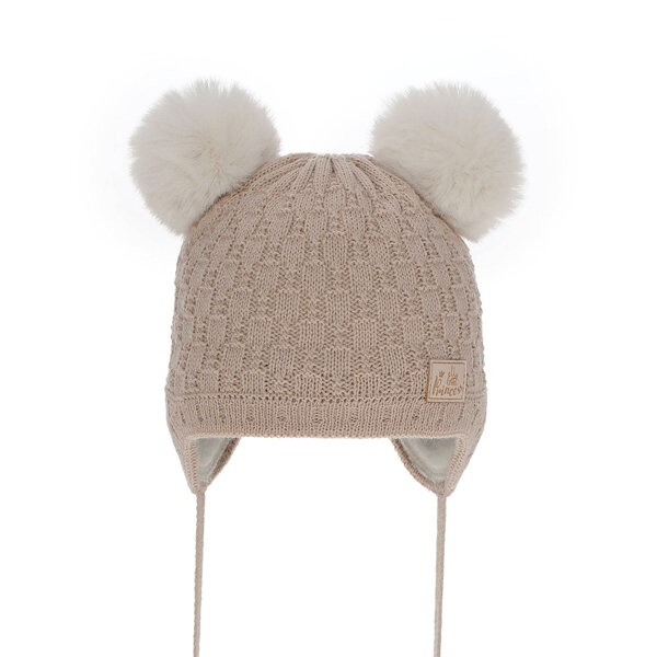 Girl's winter hat beige Emila with pompom