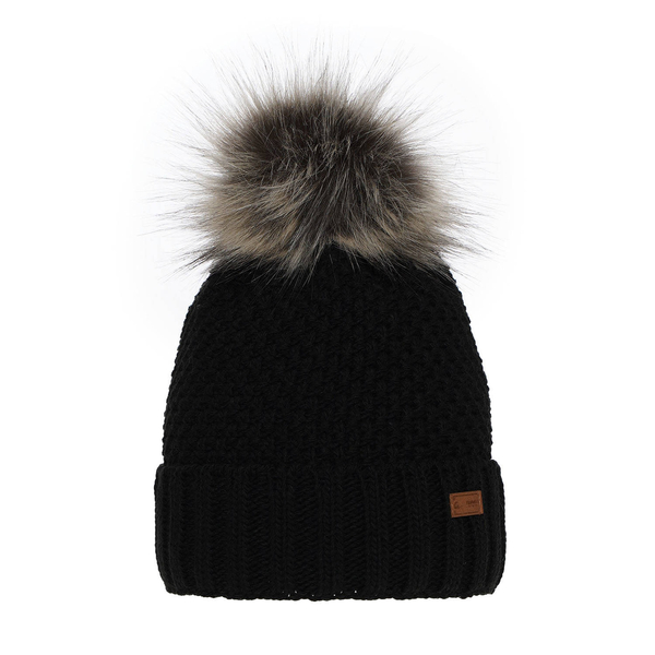 Girl's winter hat black Pola with pompom