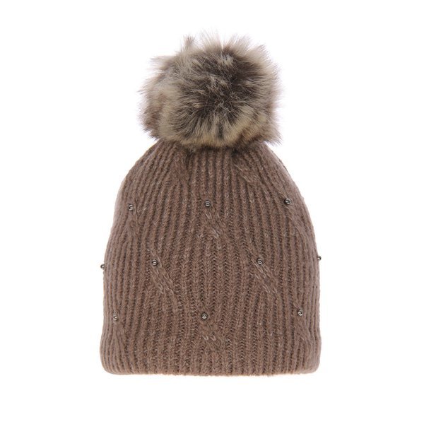 Girl's winter hat brown Nysa with pompom