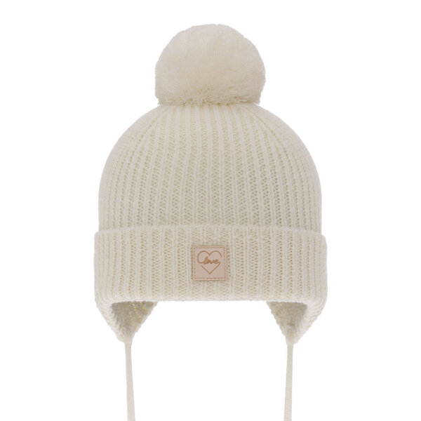 Girls' winter hat ecru 100% extra fine merino wool, lined with wool fleece Havana