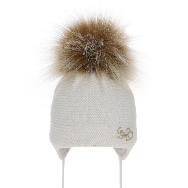 Girl's winter hat ecru Tessa with pompon