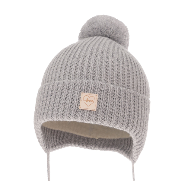 Girls' winter hat grey 100% extra fine merino wool, lined with wool fleece Hakkari