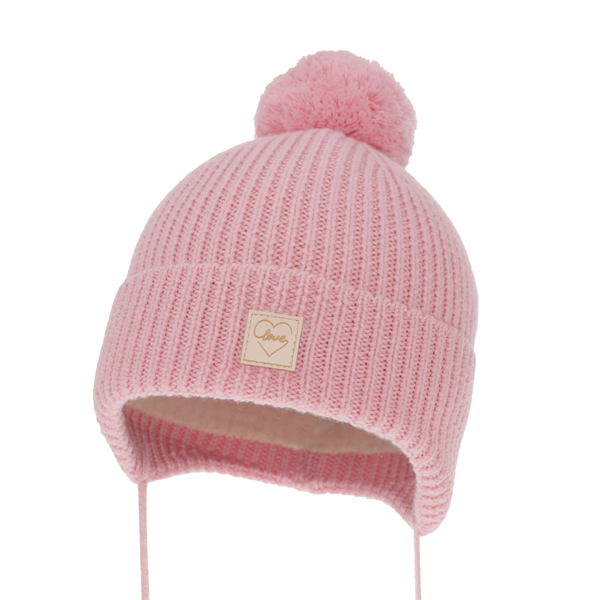 Girls' winter hat pink 100% extra fine merino wool, lined with wool fleece Hakkari