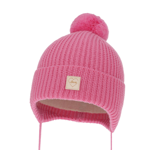 Girls' winter hat pink 100% extra fine merino wool, lined with wool fleece Hakkari