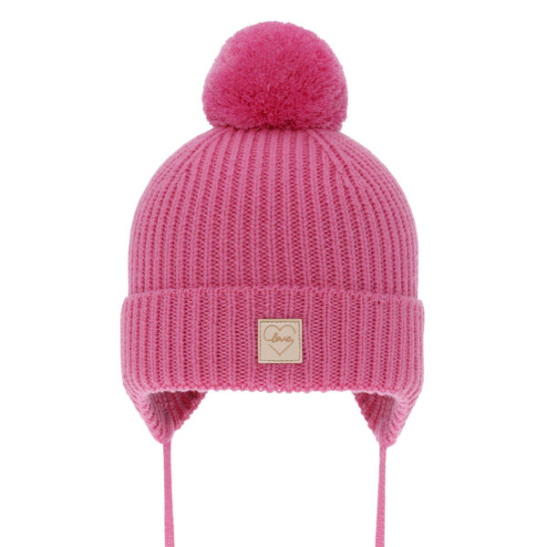 Girls' winter hat pink 100% extra fine merino wool, lined with wool fleece Havana