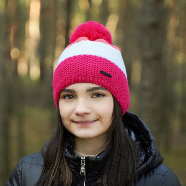 Girl's winter hat pink Naruto with pompom