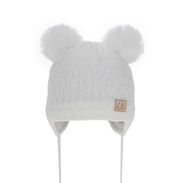 Girl's winter hat white Emila with pompom