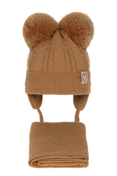 Girl's winter set: hat and camel Rozi with two pompom