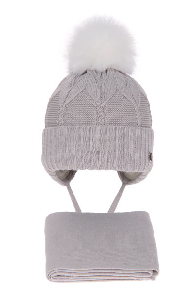 Girl's winter set: hat and scarf grey Altina with pompom